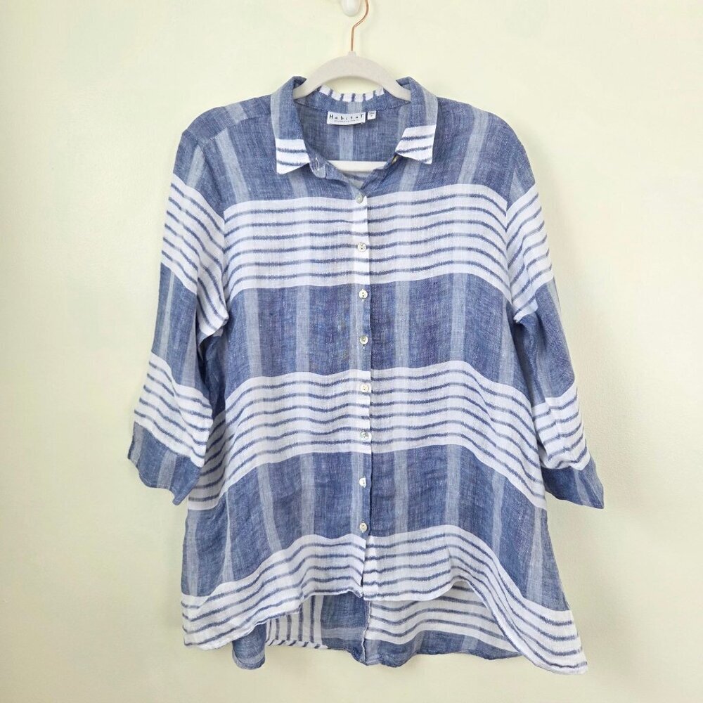 Habitat Blue and White Checkered Linen Shirt Size Medium